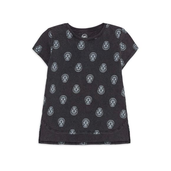 Little Girl’s Size Small 6-6X Short Sleeved Sugar Skull T-Shirt Distressed Black - Picture 1 of 3